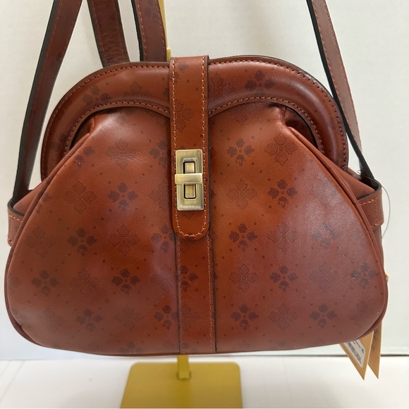 Patricia Nash Florentina Crossbody – Tan Leather Frame Bag with Signature Print - Picture 1 of 11